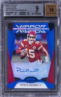 2020 Panini Certified Football Blue Mirror Signatures #82 Patrick Mahomes Signed Card (#1/6) - BGS MINT 9, BGS 10